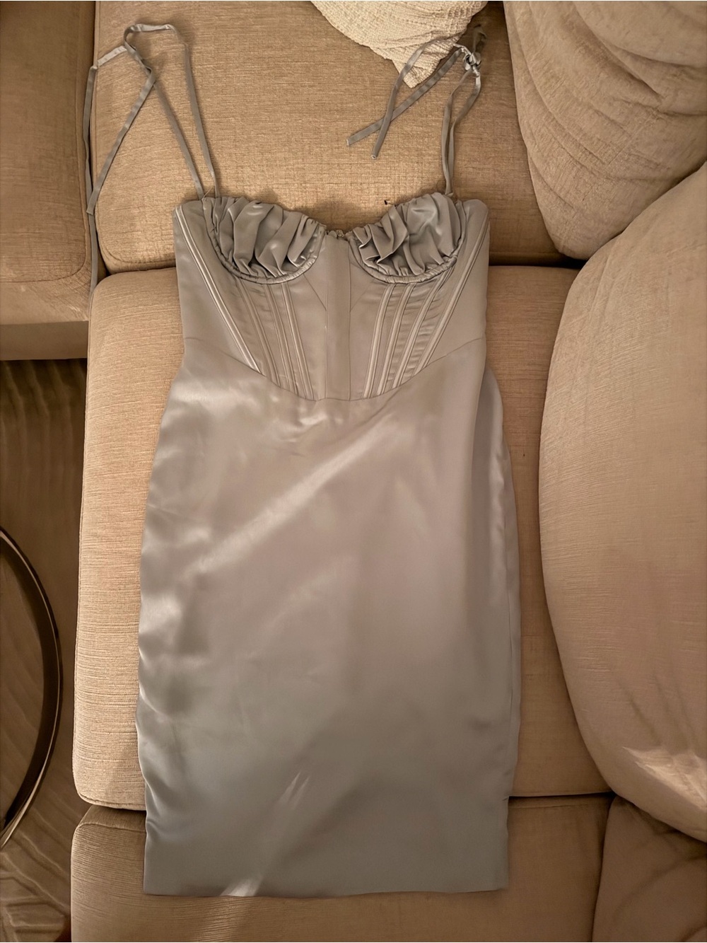 Corset Satin Bustier Midi Dress in Sage green - Picture 3 of 5